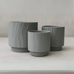 Set 3 Maceteros Maceta De Ceramica Gris Con Lineas