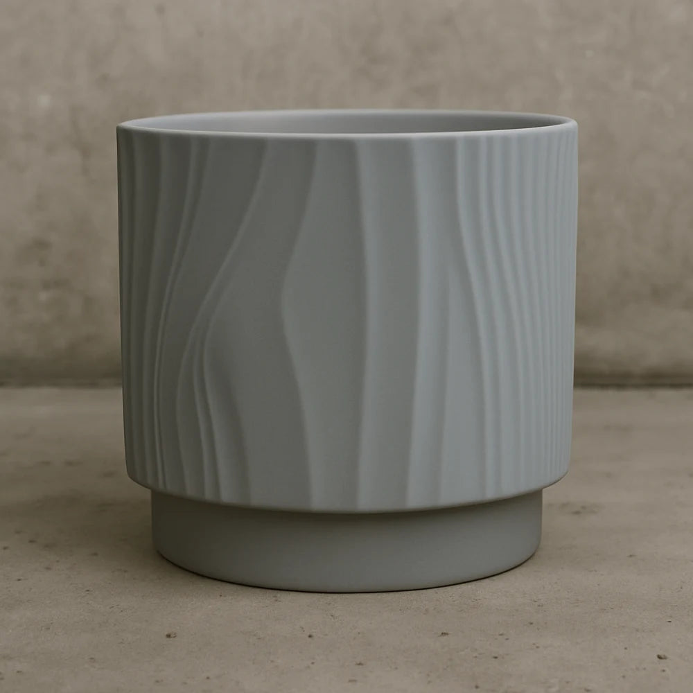 Set 3 Maceteros Maceta De Ceramica Gris Con Lineas