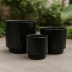 Set 3 Maceteros Maceta De Ceramica Negro Con Lineas