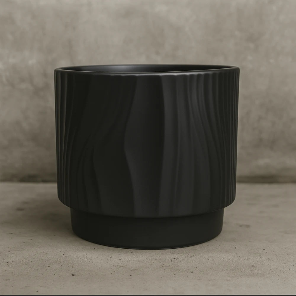 Set 3 Maceteros Maceta De Ceramica Negro Con Lineas