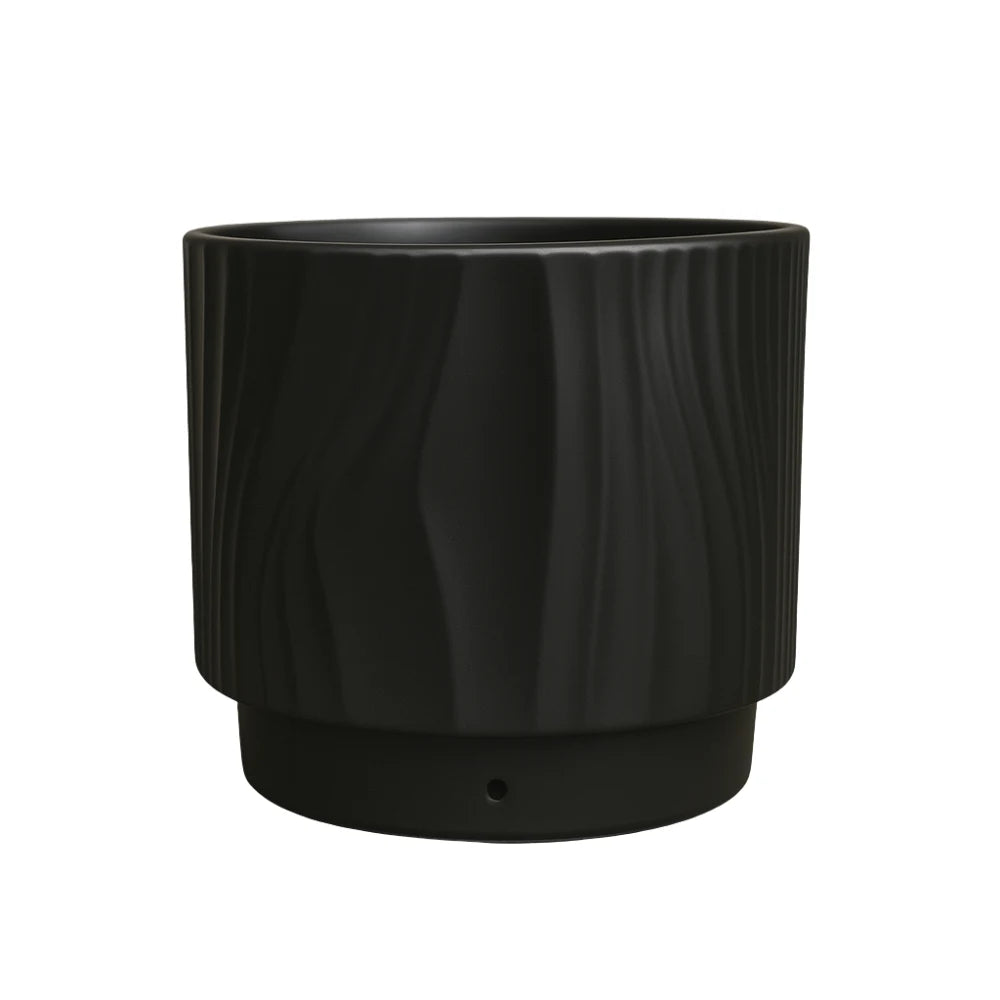 Set 3 Maceteros Maceta De Ceramica Negro Con Lineas