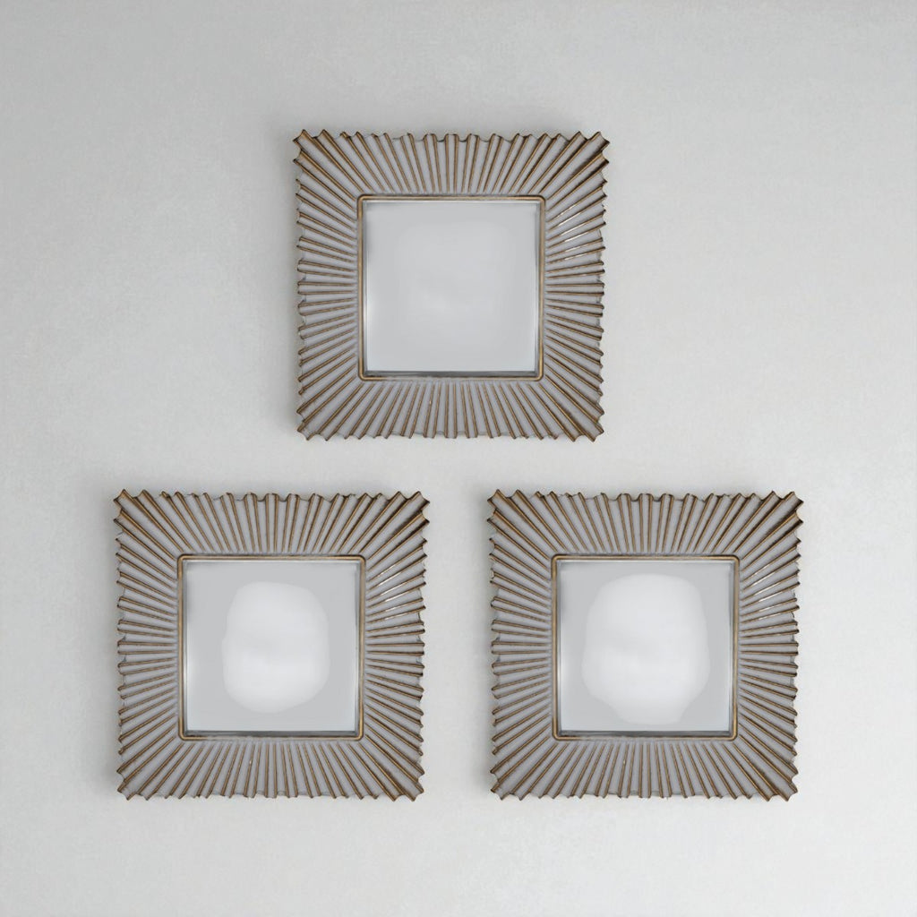 Set 3 Marcos De Espejos Cuadrados Blancos Dorados