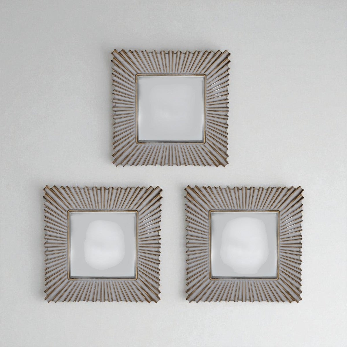 Set 3 Marcos De Espejos Cuadrados Blancos Dorados