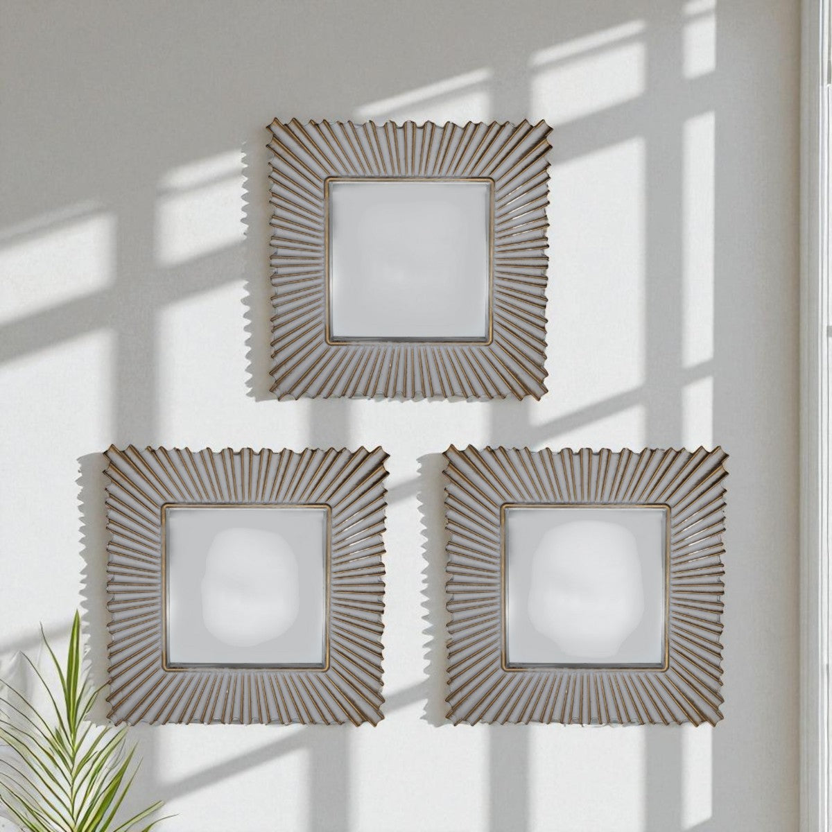 Set 3 Marcos De Espejos Cuadrados Blancos Dorados