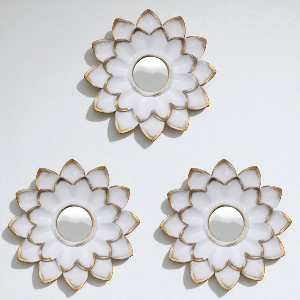 Set 3 Marcos De Espejos Flor De Loto Decorativo Blanco Deco
