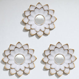 Set 3 Marcos De Espejos Flor De Loto Decorativo Blanco Deco