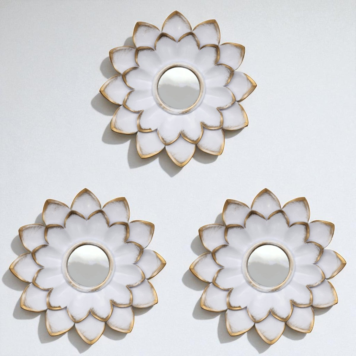 Set 3 Marcos De Espejos Flor De Loto Decorativo Blanco Deco