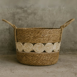 Set 4 Canasto Cesta Yute Diseño Circulos Tejido Estilo Rustico