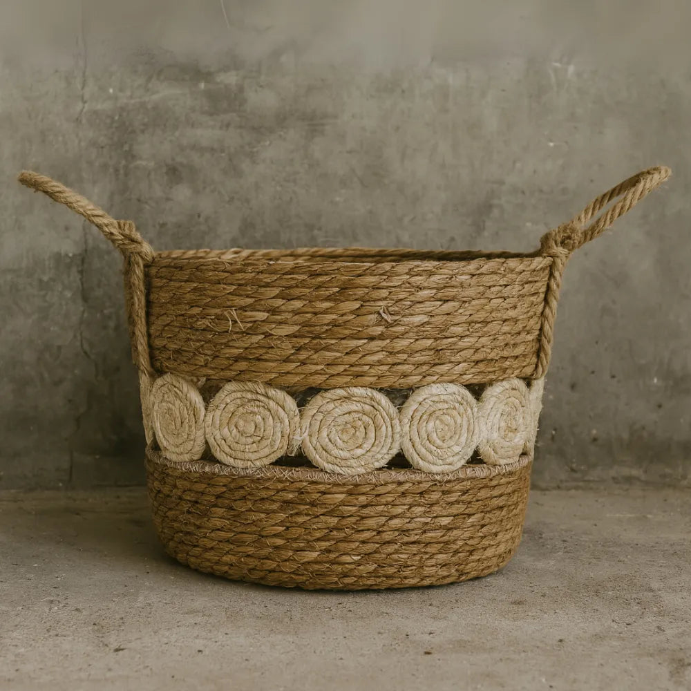 Set 4 Canasto Cesta Yute Diseño Circulos Tejido Estilo Rustico