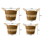 Set 4 Canasto Cesta Yute Diseño Circulos Tejido Estilo Rustico