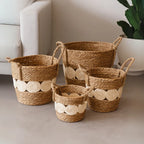 Set 4 Canasto Cesta Yute Diseño Circulos Tejido Estilo Rustico