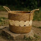 Set 4 Canasto Cesta Yute Diseño Circulos Tejido Estilo Rustico