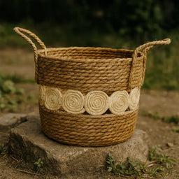 Set 4 Canasto Cesta Yute Diseño Circulos Tejido Estilo Rustico