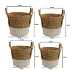 Set 4 Canastos Cesta Algodón Tejido Nudo Color Blanco Asas