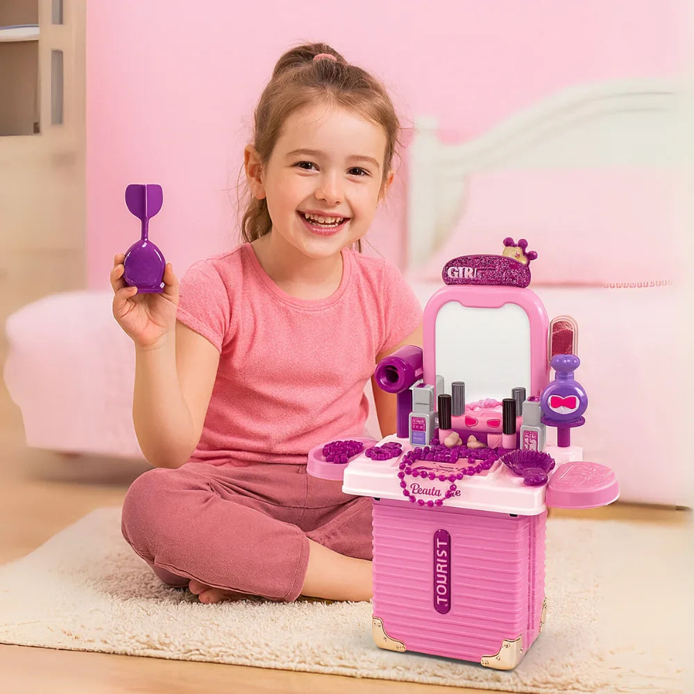 Set Maleta Tocador De Belleza Infantil Con Maquillaje Juguete