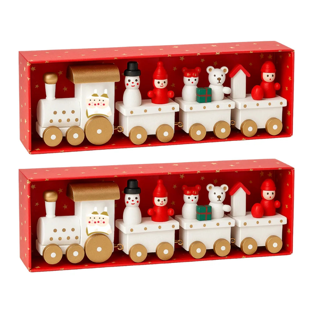 Set 2 Trenes Navideños Madera Decorativos Adorno Navidad