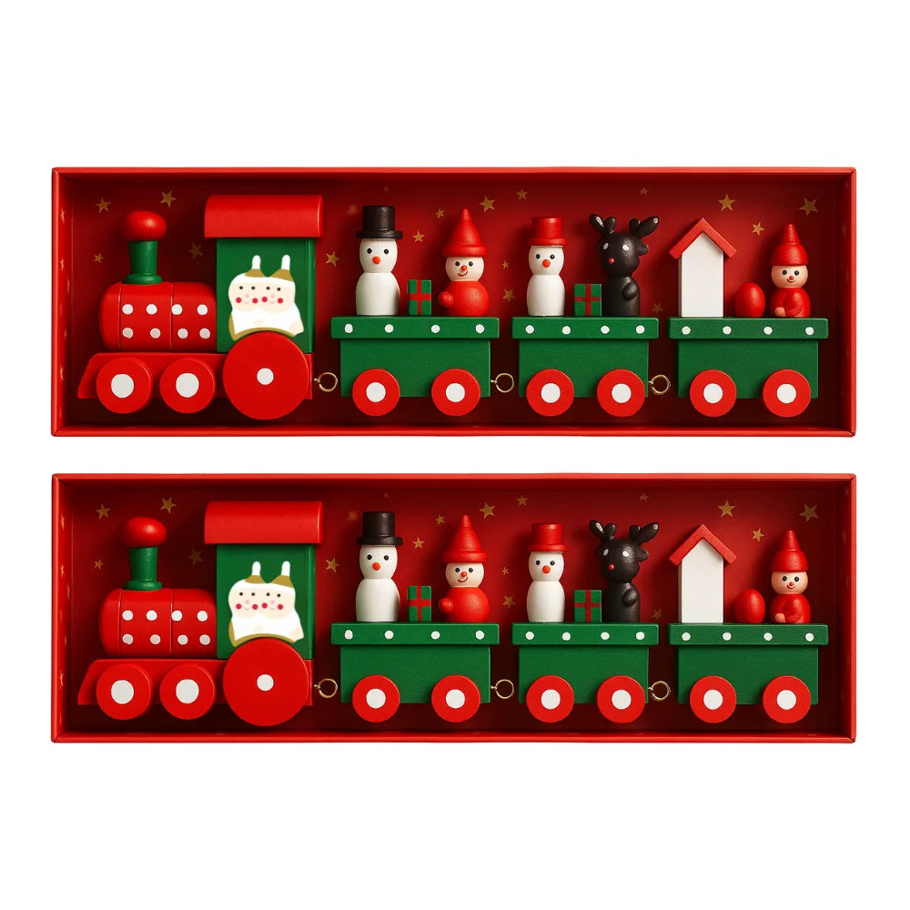 Set 2 Trenes Navideños Madera Decorativos Adorno Navidad