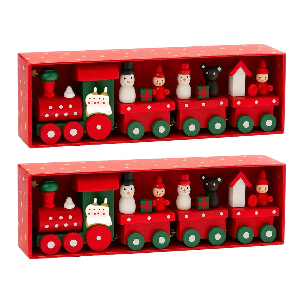 Set 2 Trenes Navideños Madera Decorativos Adorno Navidad