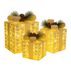Set 3 Cajas de Regalo Navidad Decorativas Tornasol Con Luces