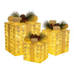Set 3 Cajas de Regalo Navidad Decorativas Tornasol Con Luces