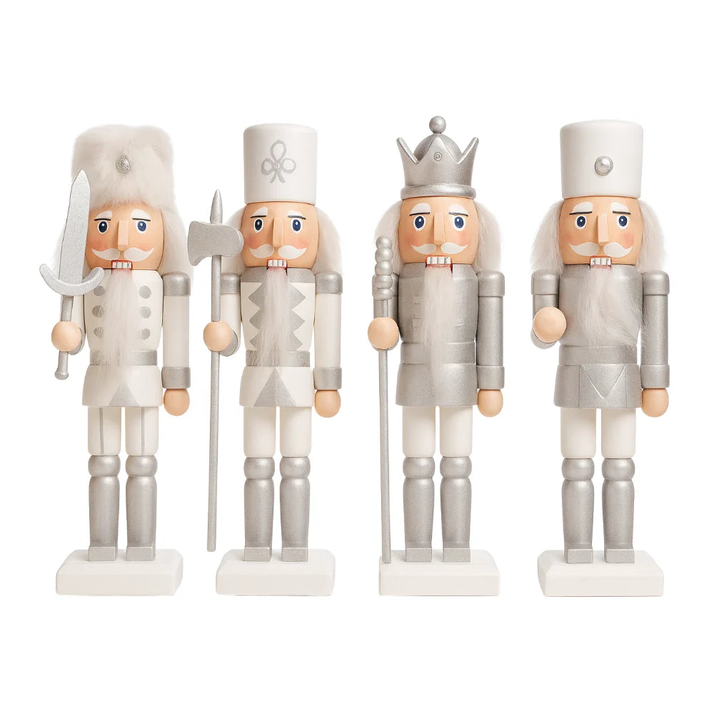 Set 4 Muñecos Cascanueces Madera 13 Cm Adorno Navideño