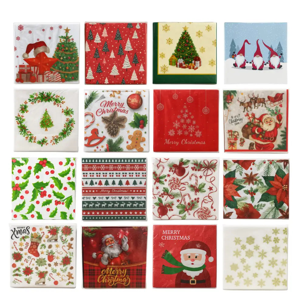 Set de 40 Servilletas Navideñas Con Diseños Variados Decorativos
