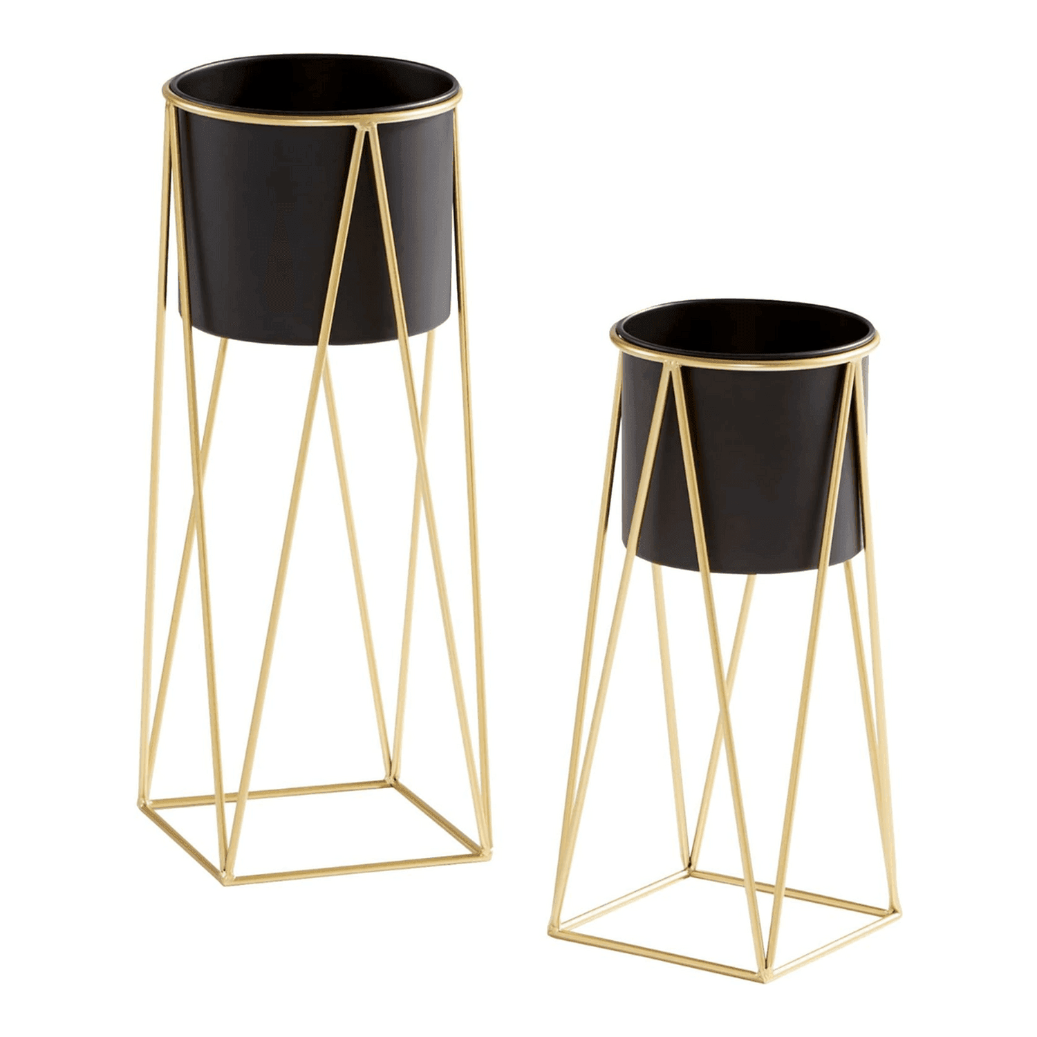 Set 2 Porta Maceteros Pedestal Maceta Plantas Negro Dorados - Fliperex