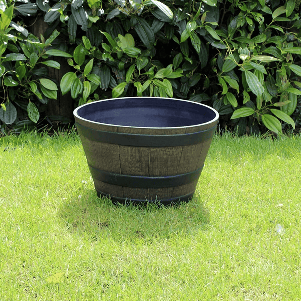 Macetero Plastico Diseño Efecto Barril De Madera Maceta L - Fliperex
