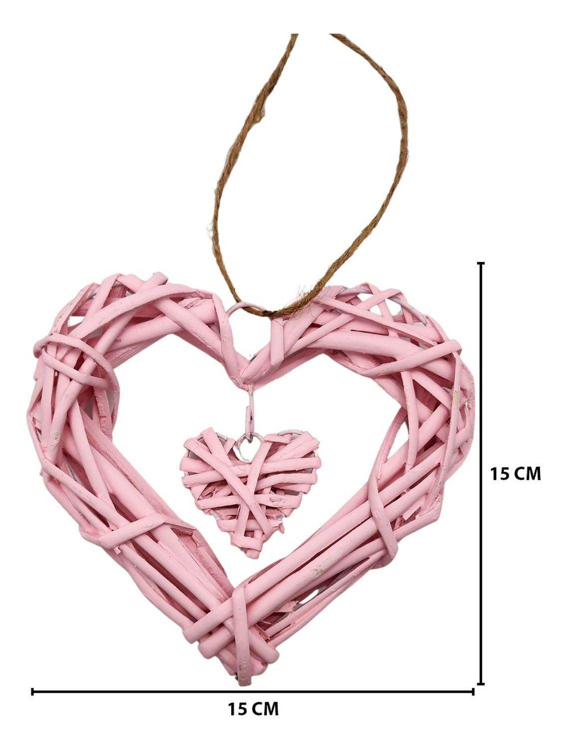 Decoración Colgante De Mimbre Corazón Color Rosado - Fliperex