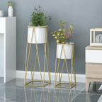 Set 2 Porta Maceteros Pedestal Maceta Plantas Blanco Dorados - Fliperex