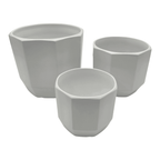 Set 3 Maceteros Maceta De Ceramica Blancos Lineas Verticales - Fliperex