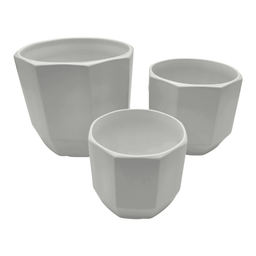 Set 3 Maceteros Maceta De Ceramica Blancos Lineas Verticales - Fliperex