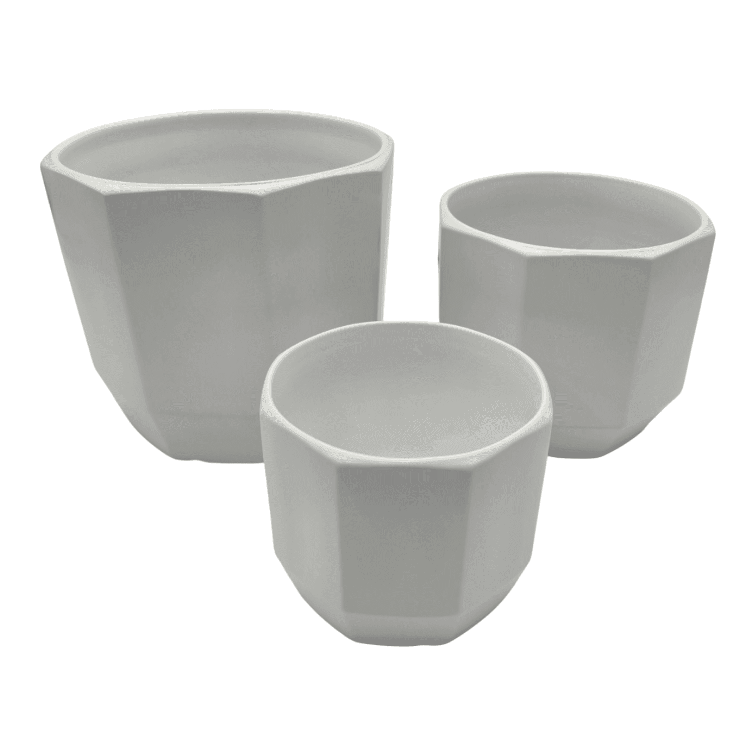 Set 3 Maceteros Maceta De Ceramica Blancos Lineas Verticales - Fliperex