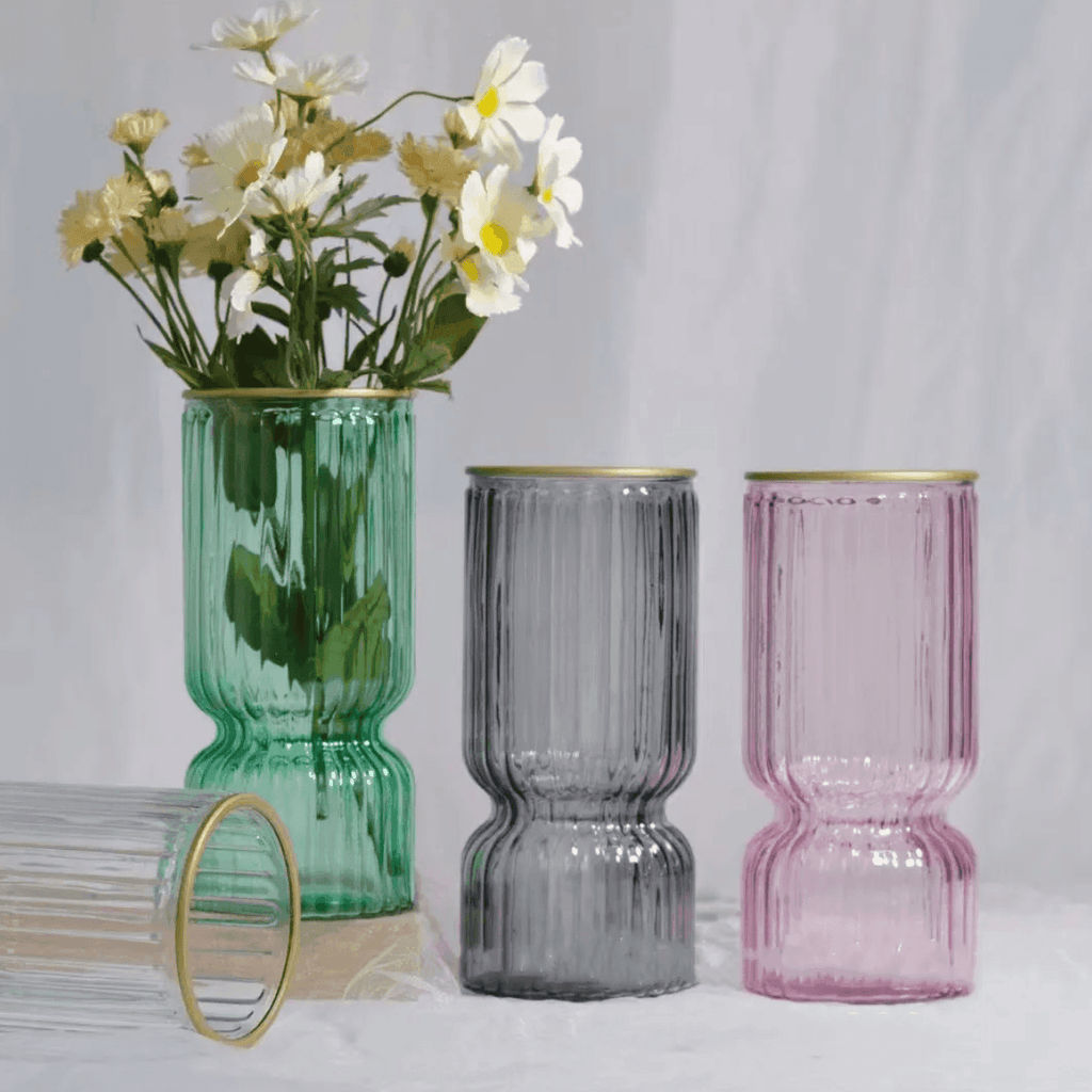 Florero Decorativo De Vidrio Con Diseño Borde Dorado - Fliperex