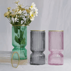 Florero Decorativo De Vidrio Con Diseño Borde Dorado - Fliperex