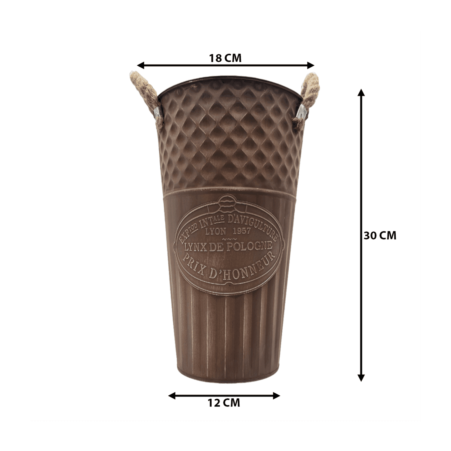 Macetero Balde Metalico Decorativo Vintage Desgastado Cafe M - Fliperex