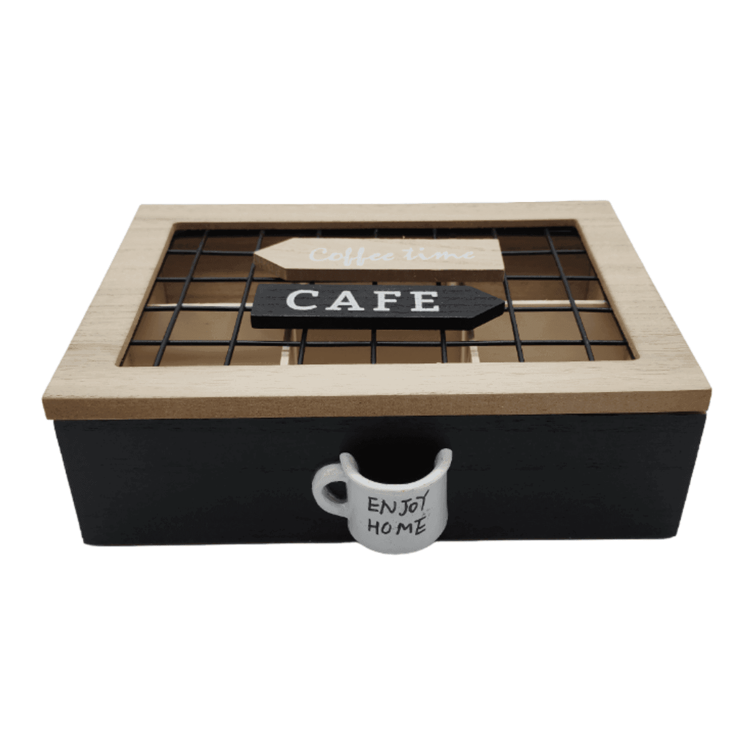 Caja De Te 6 Divisiones Tapa Con Diseño Decorativa Decohogar - Fliperex