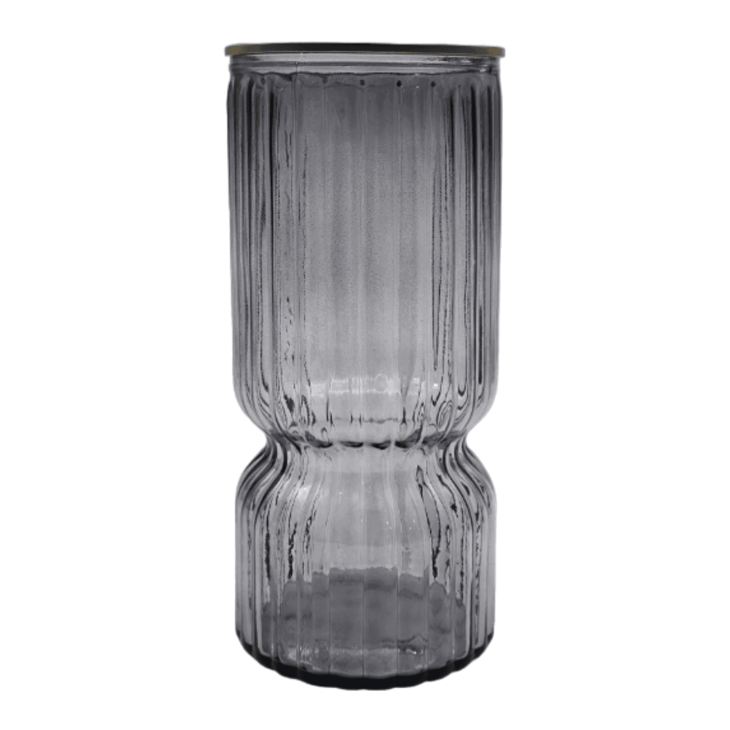 Florero Decorativo De Vidrio Con Diseño Borde Dorado Gris - Fliperex