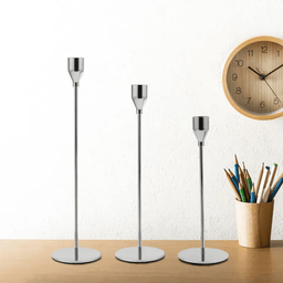 Set 3 Candelabros Porta Velas Plateado Decora Centro De Mesa - Fliperex