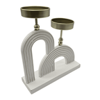 Candelabro Porta Vela Doble De Madera Blanco Con Dorado - Fliperex