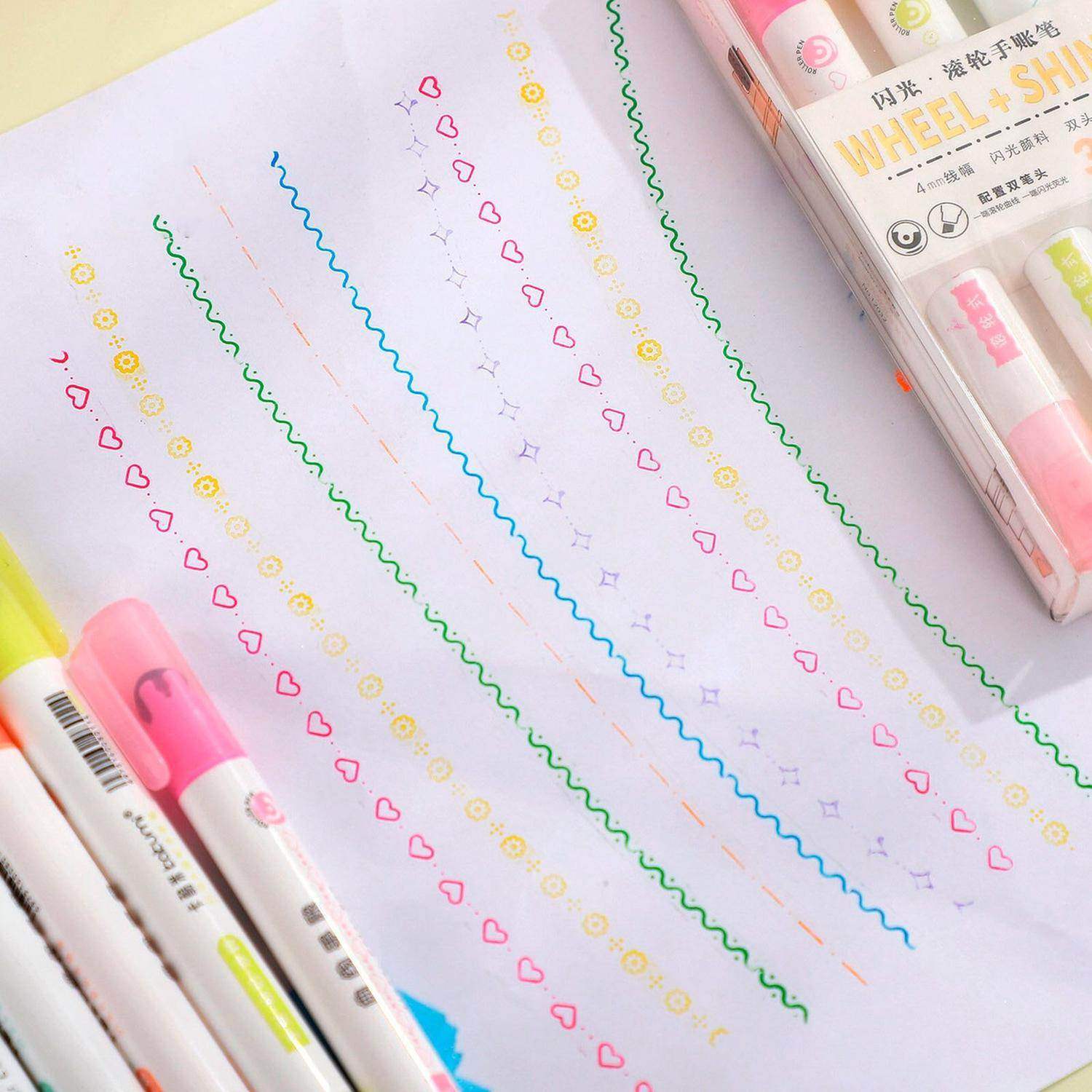 Set 6 Lapices Marcadores Con Brillo Doble Punta Diseños Arte - Fliperex