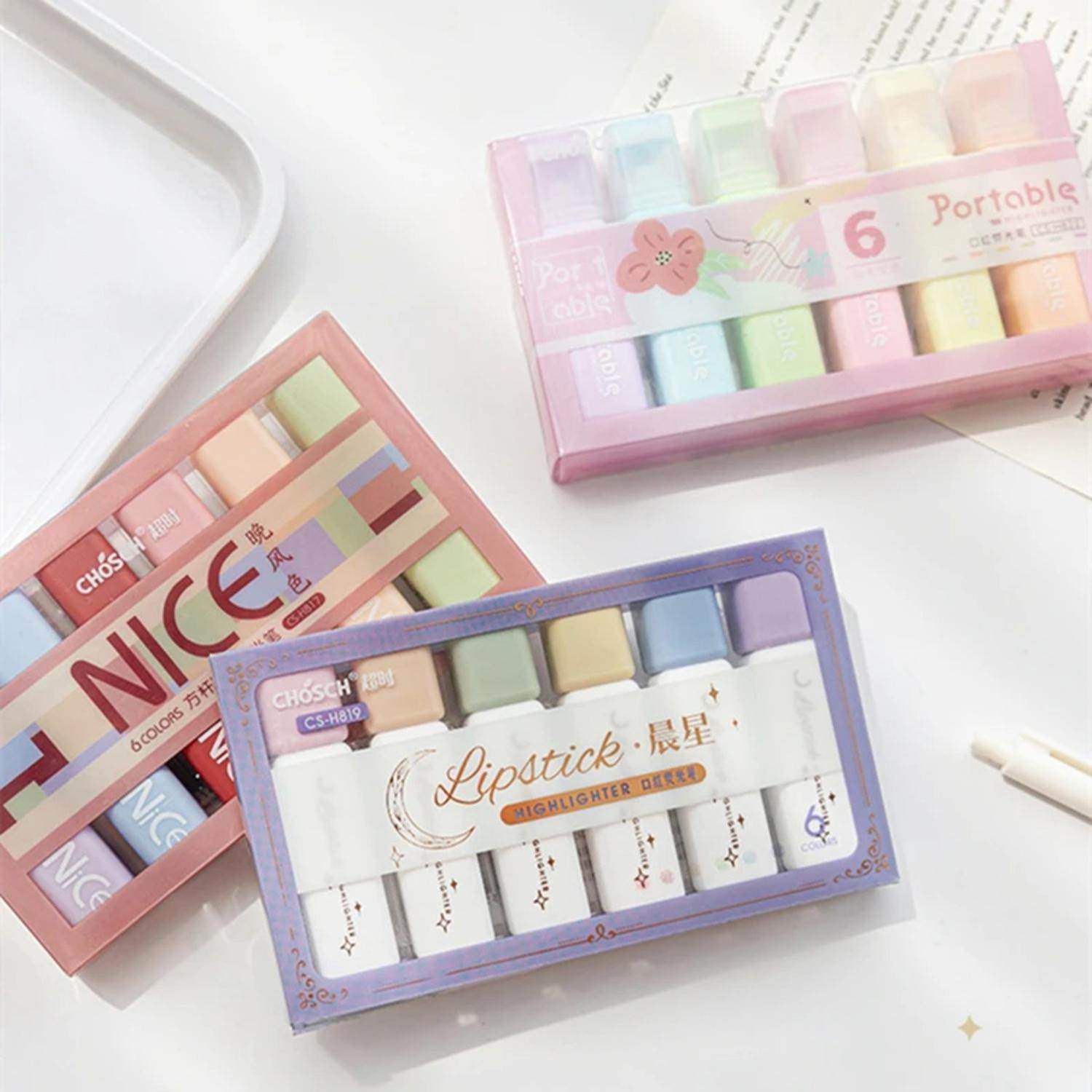 Set Destacador Lipstick Pastel 6 Colores Highlighter Lapices - Fliperex