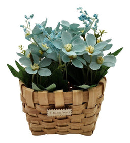 Planta Artificial Macetero Estilo Mimbre Flores Celestes - Fliperex