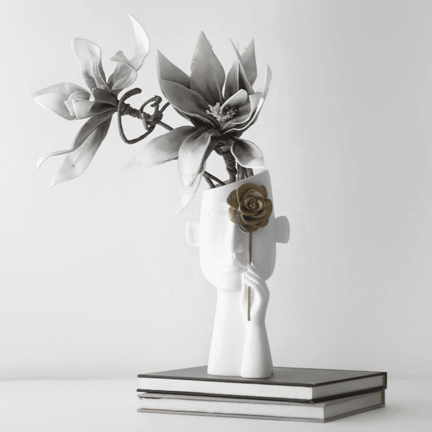 Florero Retrato Nordico Escultura Rostro De Resina Blanco - Fliperex