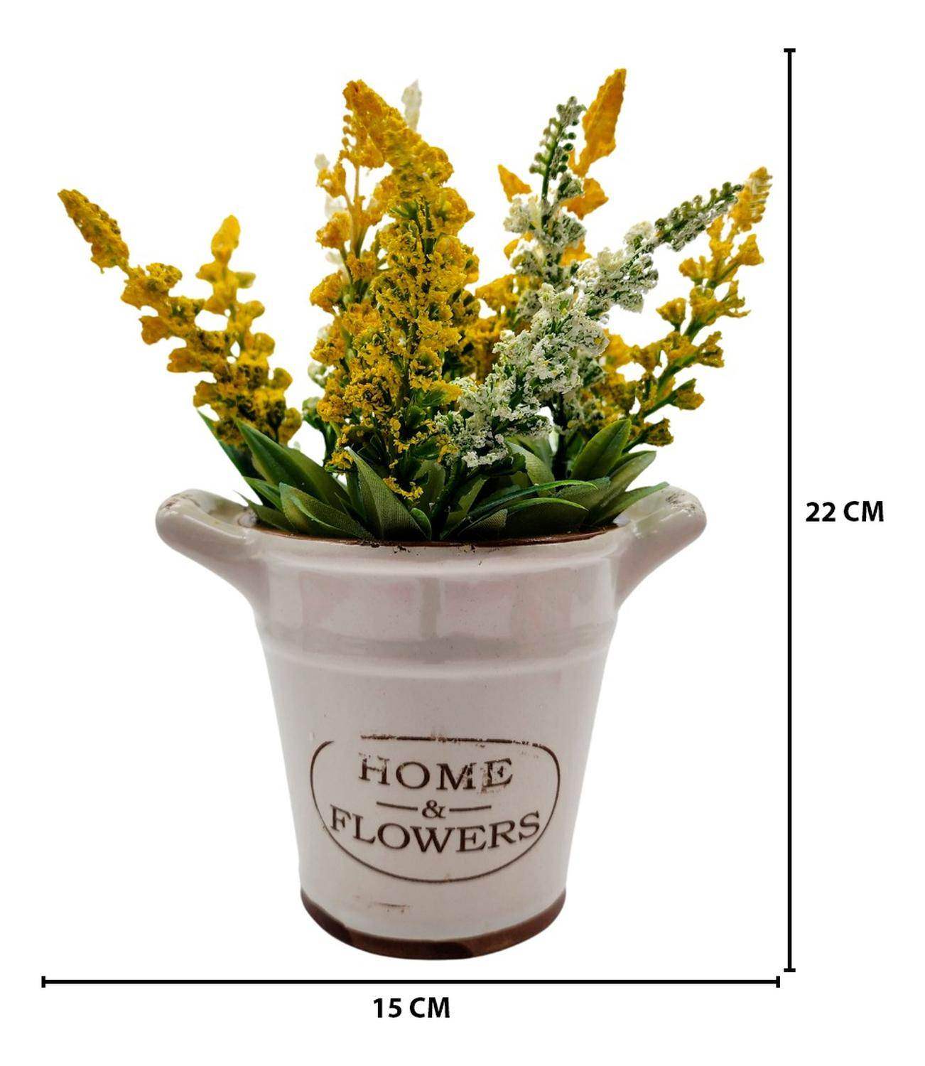 Planta Artificial Macetero Cerámica Home And Flower Amarillo - Fliperex
