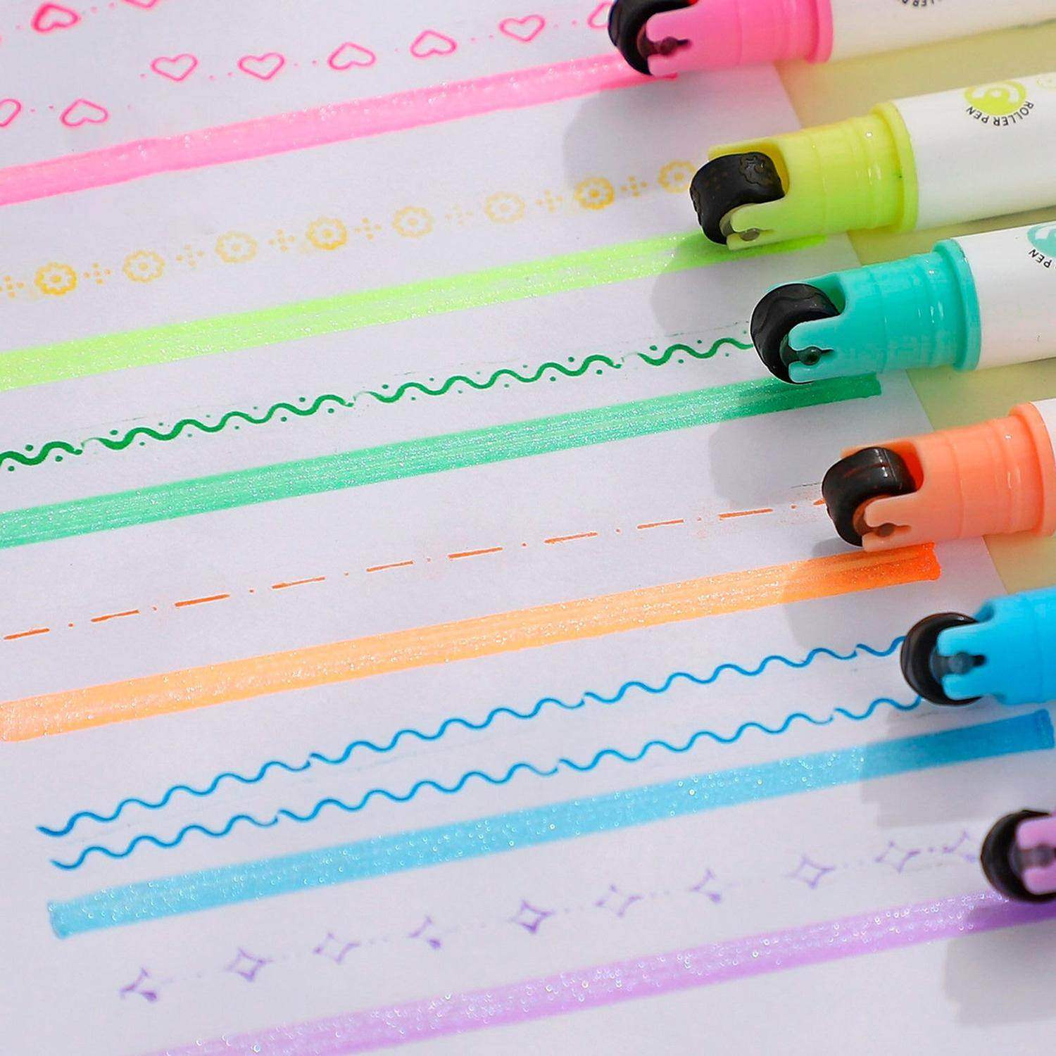 Set 6 Lapices Marcadores Con Brillo Doble Punta Diseños Arte - Fliperex