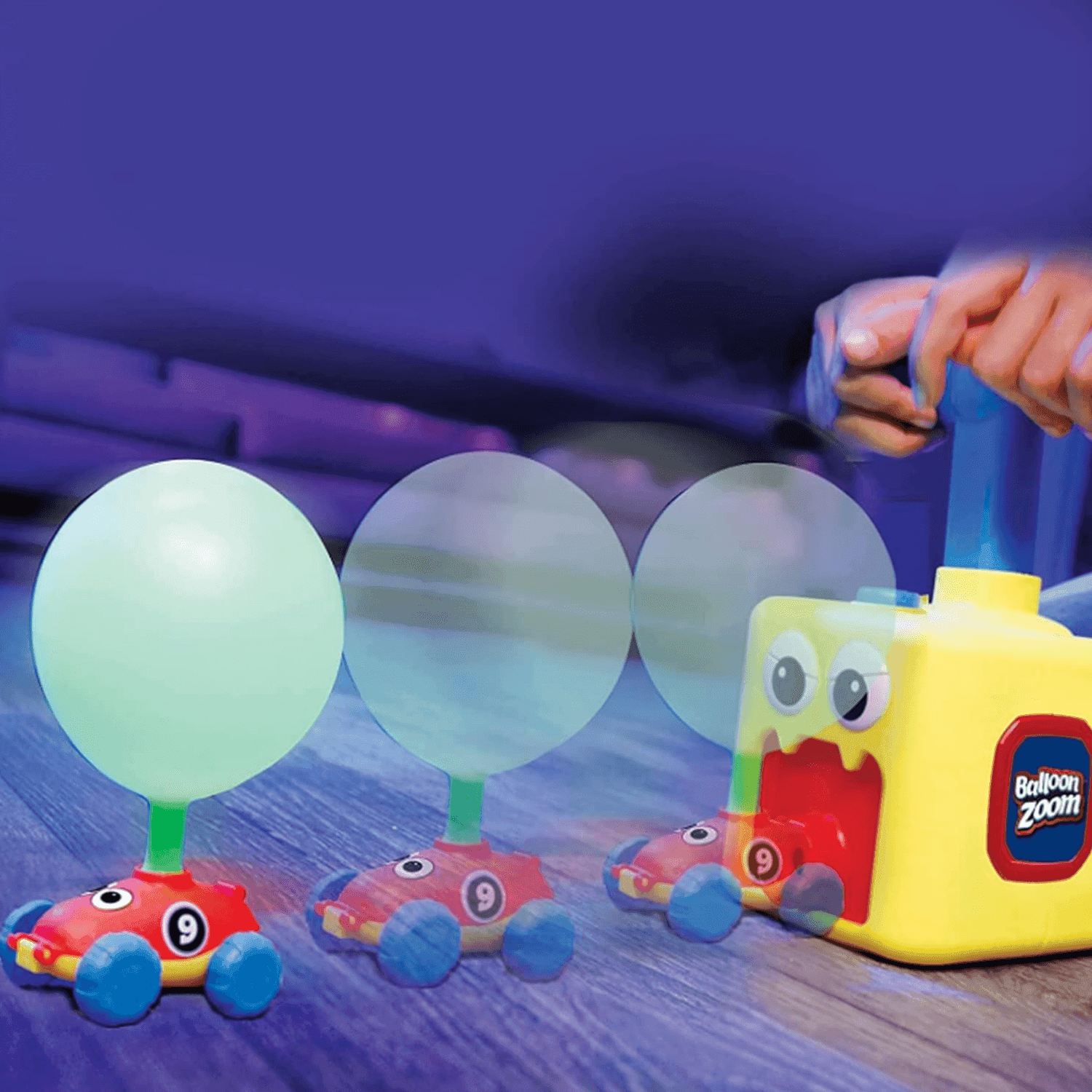 Juego Inflador De Globos Para Niños Autos Carreras Rosado - Fliperex
