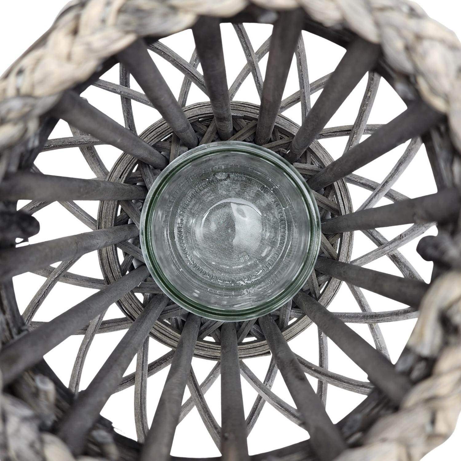 Candelabro Porta Vela Mimbre Rustico Gris Redondo Terraza - Fliperex