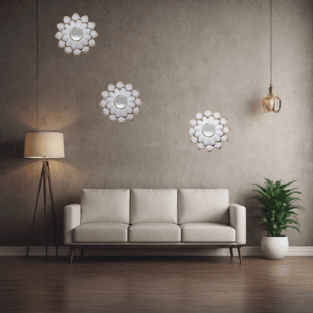 Set 3 Marcos De Espejos Flor De Loto Decorativo Blanco Deco - Fliperex
