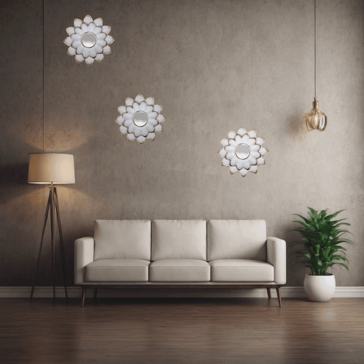 Set 3 Marcos De Espejos Flor De Loto Decorativo Blanco Deco - Fliperex